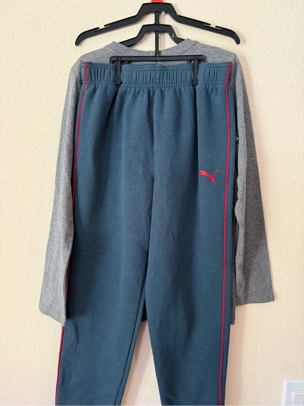 Puma Kids Gray Top with Red Logo & Navy Pants Pajama Set